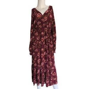 Boho Floral Midi Dress Medium Cottage Peasant Country Western Oversized Modest